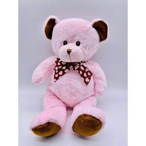 Pink Teddy Bear Plush with Brown Bow Hearts by National Entertainment Network